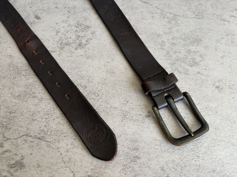 VTG AllSaints Men’s Full Grain Leather Brass belt SOFT Size XL 48.5in Brown